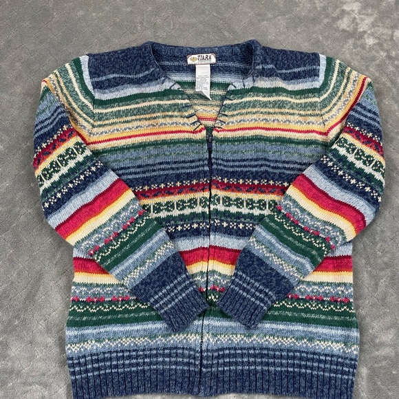 VTG Y2K Women’s Small Tiara Multicolor Striped Zip Cardigan Ramie Cotton - Picture 3 of 11